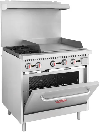 Miniatura 2 de Kratos Estufa de Gas Comercial de 36" de Ancho con Plancha de 24", 2 Quemadores y Horno de Tamaño Completo, Estufa de Acero Inoxidable