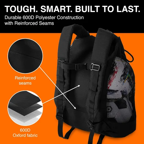 Miniatura 4 de Fitdom Mochila de equipaje de malla resistente pequeña para equipos con correa de hombro ajustable para entrenador. 2 compartimentos de diferentes