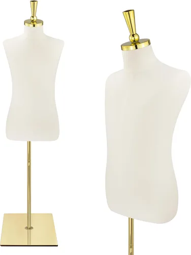 Miniatura 8 de Maniquí de forma de vestido para niños, maniquí ajustable para niños con soporte de metal dorado de alta estabilidad para exhibición de ropa, 2-3