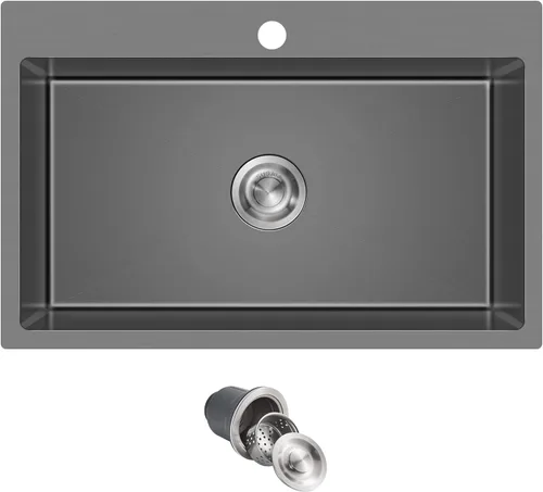 Miniatura 22 de Fregadero de cocina empotrable cepillado de 22 pulgadas, Fregadero de preparación de barra de cocina de montaje superior de acero inoxidable SUS304