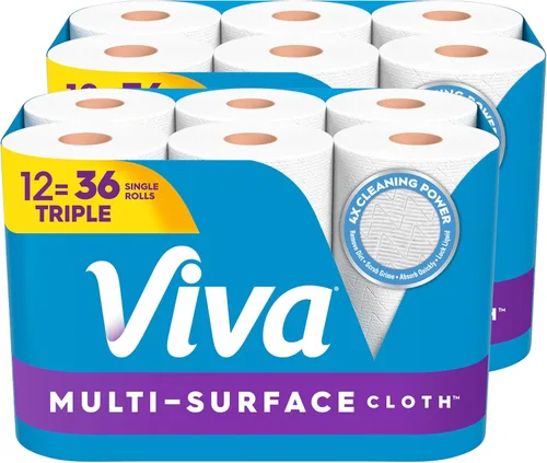 Viva Toallas de papel de tela multisuperficie, 12 rollos triples, 165 hojas por rollo (2 paquetes de 6)