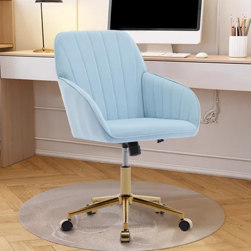 Miniatura 9 de Silla de oficina de terciopelo, sillas de escritorio tapizadas para oficina en casa con ruedas giratorias ajustables, ergonómica para sala de estar