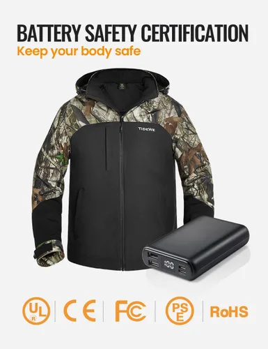Miniatura 3 de TIDEWE Chaquetas térmicas para hombre con batería, chaquetas de trabajo aislantes de 6.35 oz, abrigo resistente al agua (negro, marrón, S-XXXL)