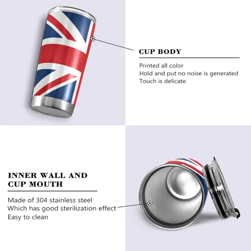 Miniatura 2 de ALAZA Taza aislada de viaje con tapa y pajilla, con diseño de bandera británica de Inglaterra, con tapa y pajilla, botella de agua al vacío de doble