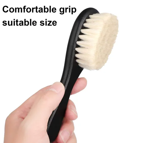 Miniatura 3 de Juego de 4 cepillos de peluquero con mango de madera de fibra natural, cepillo para peinar barba, plumero de cuello y cepillo de limpieza