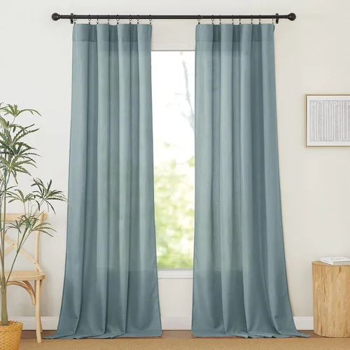 Miniatura 18 de RYB HOME - Cortinas de lino natural de 36 pulgadas de largo, juego de 2 paneles - Cortinas tejidas de lino suaves y transpirables, cortinas ligeras