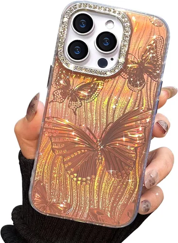 Miniatura 8 de I-MGAE-IN-AR Funda compacta para iPhone 11, diseño de mariposa, marco de protección de lente de cámara con diamante 3D, bonitas fundas protectoras