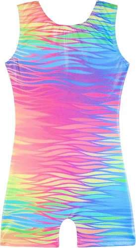 Miniatura 82 de HOZIY - Leotardos de gimnasia con pantalones cortos brillantes para niñas pequeñas; estampados de unicornio, aurora, arco iris, sirena, dinosaurio