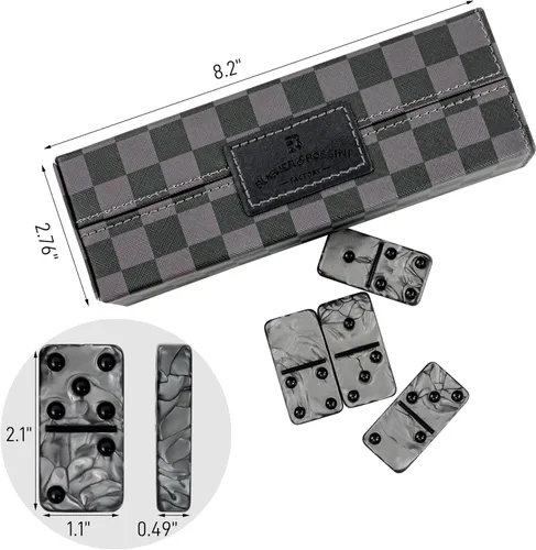 Miniatura 2 de Juego de dominó para adultos - Juego de dominó jumbo doble 6 - 28 fichas gruesas de mármol negro y gris - Juego de dominó para adultos y niños