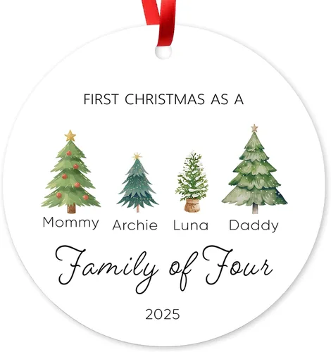 Miniatura 14 de Adorno de Navidad de familia de 3 2025, adorno personalizado para la primera Navidad del bebé, recuerdo de adorno familiar con tema de oso, 3.5 Co-03