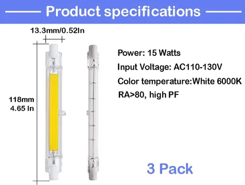 Miniatura 2 de Bombilla LED R7S blanca de 4.646 in/4.65 pulgadas, 15 W, 6000 K, R7S (paquete de 3) 110 V, T3 J, reemplazo de bombilla halógena de 150 W