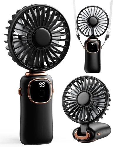 coldSky Ventilador de mano portátil, batería de 4000mAh, ventiladores de viaje personales multifunción 3 en 1 con pantalla digital, ventilador de
