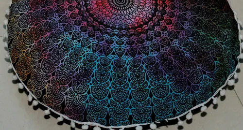Miniatura 5 de CRAFT KALA Funda de cojín de 22 pulgadas con diseño de mandala para meditación, funda para puf, asiento redondo, diseño de mandala bohemio, de Multi