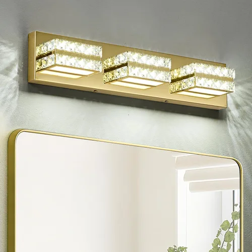 Miniatura 10 de OKELI Lámpara de tocador de cristal para baño, moderna lámpara LED de tocador para baño, lámpara frontal de espejo de cristal de 3 luces, 6000 K
