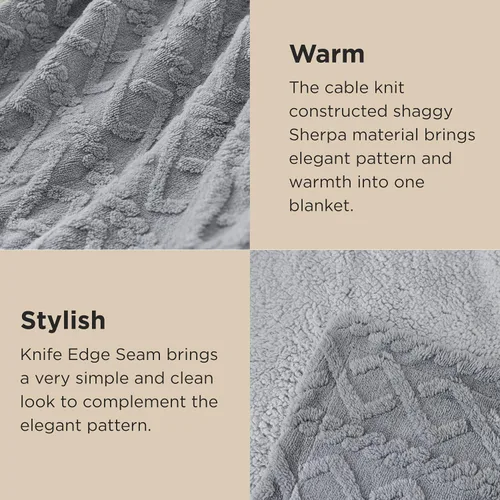 Miniatura 5 de Bedsure Manta de cable Sherpa tamaño individual (gris y beige)