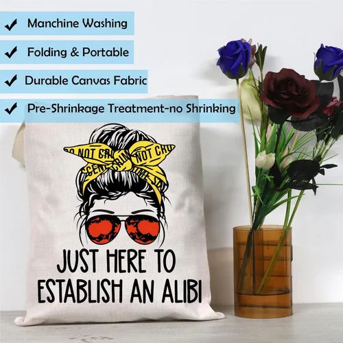 Miniatura 7 de GJTIM True Crime Gift Seriel Killer Gift Just Here to Establish and Alibi - Bolsa de maquillaje para fanáticos del programa de crimen Bolso beige