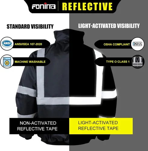 Miniatura 5 de FONIRRA - Chaquetas bomber de alta visibilidad con forro polar, ANSI Clase 2, chaqueta reflectante impermeable para hombres