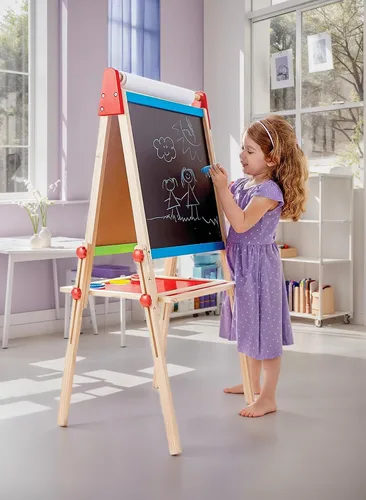 Miniatura 2 de Caballete de madera para niños con rollo de papel y accesorios Hape All-in-One