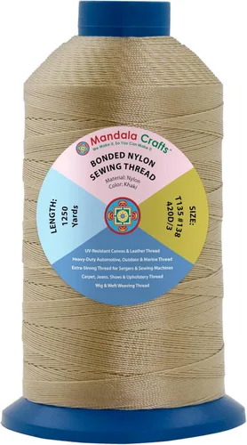 Miniatura 282 de Mandala Crafts - Hilo de nailon para coser cuero, tapicería, mezclilla y para trenzar el pelo; resistente, 1500 yardas, tamaño 69 T70 Marrón