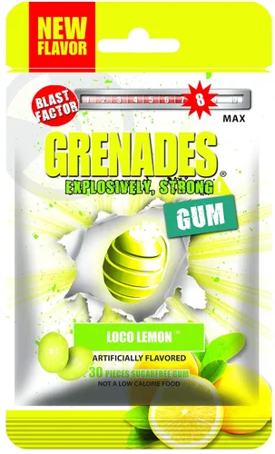 Miniatura 2 de Grenades Goma de mascar – Bolsa de 30 unidades – Goma de mascar de menta fuerte (Peppermint Bang) – Máximo Aliento Fresco y Serio Poder