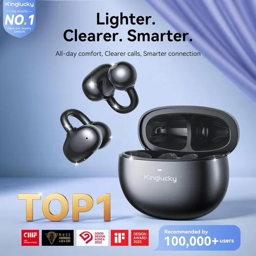 Miniatura 2 de Kinglucky Auriculares con Clip Mejorados Ajuste Cómodo y Sonido Cristalino, 50H de Reproducción Auriculares Abiertos Bluetooth 5.4 Inalámbricos