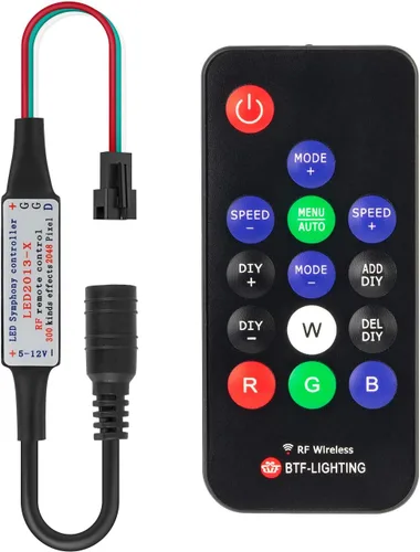 BTF-LIGHTING WS2811 WS2812B 1903 DC5/12V Controlador inalámbrico RF RGB LED de 14 teclas con 300 tipos de cambios de color digital para módulos de