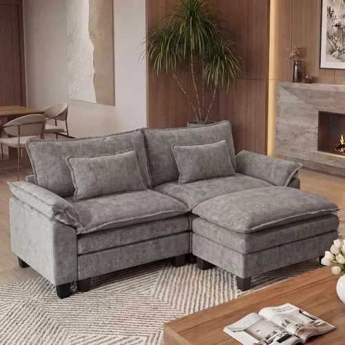 Miniatura 34 de URRED Cloud Couch Sofá Seccional Modular, Sofá Moderno en Forma de U de Asiento Profundo de 157", con 2 Otomanas y Almohadas, Sofás de Chenilla Azul