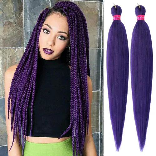 Miniatura 18 de Cabello trenzado negro preestirado, 2 paquetes de extensiones de cabello de trenzas de caja de 26 pulgadas, pelo sintético preestirado trenzado