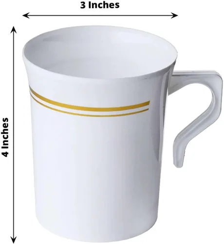 Miniatura 2 de Efavormart - Paquete de 8 tazas de café de plástico blanco de 8 onzas con borde dorado, tazas desechables de cacao caliente de la colección Tres