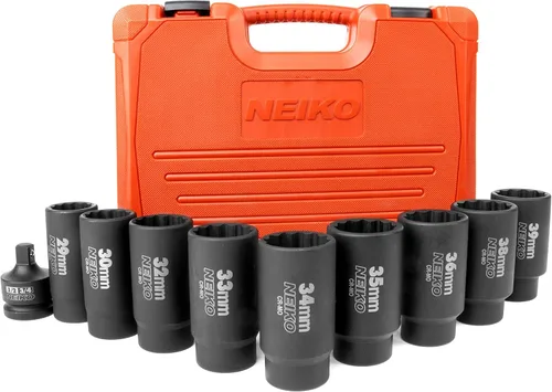 Miniatura 4 de NEIKO 02531A Juego de 10 piezas de 12 puntas de dados de 1/2 pulgadas, removedor de tuercas de llanta, enchufe de tuerca de husillo, juego de llaves