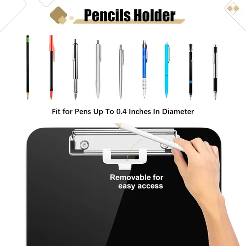 Miniatura 2 de Portapapeles de plástico Hongri con portapluma, negro, tamaño carta 8.5x11, con clip para aula, oficina, estudiantes, enfermeras y mujeres, clip