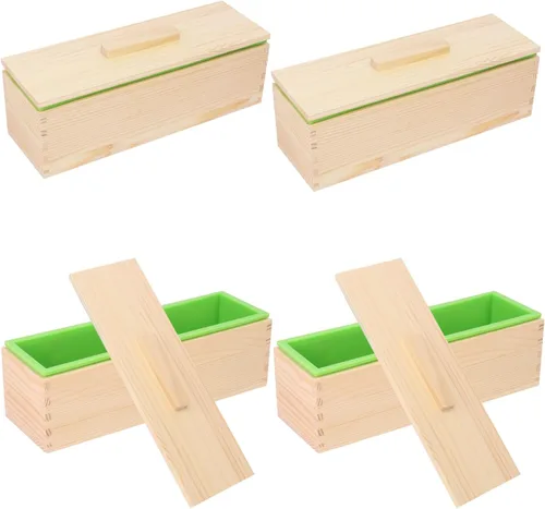 Miniatura 11 de Paquete de 6 cajas de madera artesanales para hacer jabón, moldes de silicona de alta calidad de 42 onzas con caja de madera y tapa, ideal