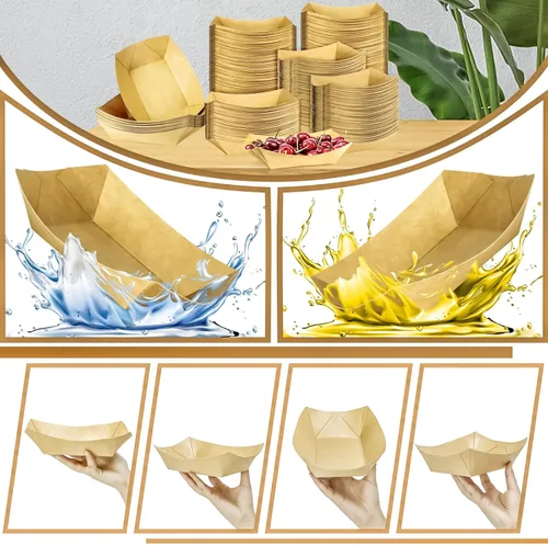 Miniatura 7 de Paquete de 50 bandejas de papel desechables de 3 libras, bandeja de papel kraft grande de alta resistencia, cuencos para aperitivos, palomitas