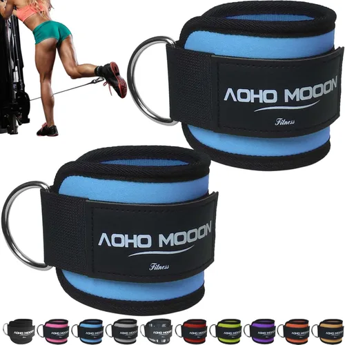 AOHO MOOON Correas de tobillo ajustables y cómodas para máquinas de cable para mujeres, correa de pierna para gimnasio, tobillera para glúteos, Azul