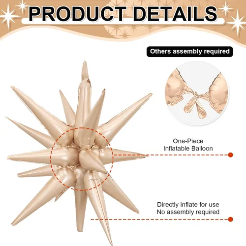 Miniatura 3 de 9 piezas de globos de estrella beige, grandes globos de papel de aluminio en forma de estrella en explosión, globos de Mylar en punta color crema