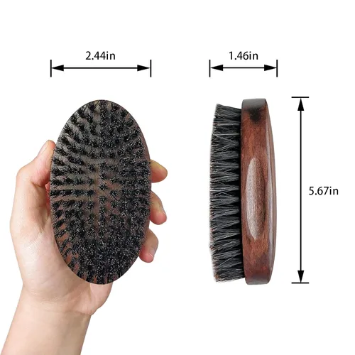 Miniatura 2 de Cepillo para barba de cerdas de jabalí para hombre, mango estilo nogal, cepillo alisador de barba, regalo para hombres, negro y marrón, pequeño
