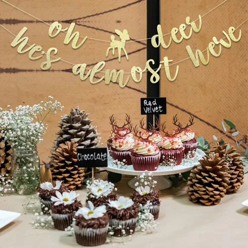 Miniatura 3 de Cartel de baby shower con texto en inglés "Oh Deer Boy Woodland", decoración de fiesta de criaturas del bosque