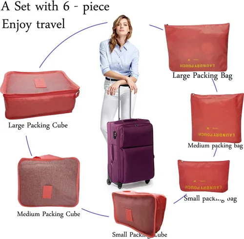 Miniatura 3 de M-jump Juego de 6 bolsas de almacenamiento de viaje multifuncionales para clasificar ropa, bolsa de compresión de embalaje de viaje, bolsa