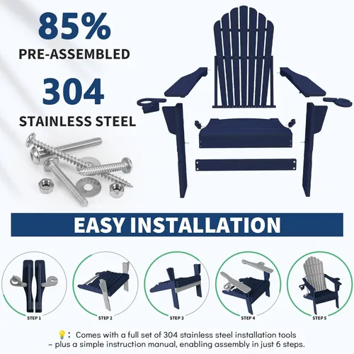 Miniatura 8 de Plawdlik Silla Adirondack plegable de gran tamaño, silla de patio HDPE para todo tipo de clima con 2 soportes para tazas, asiento ancho de respaldo