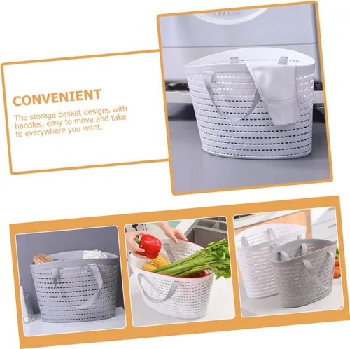 Miniatura 2 de Cesta de plástico para lavandería, 2 unidades, bolsa de almacenamiento hueca con asas para baño, dormitorio, organización y almacenamiento