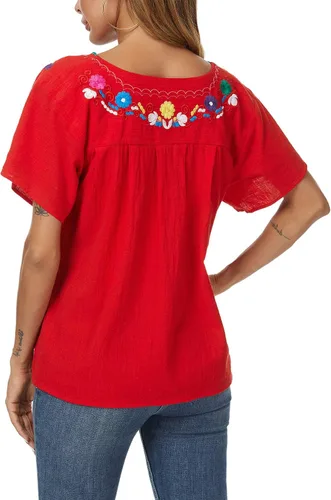 Miniatura 3 de YZXDORWJ - Cómoda blusa mexicana bordada de verano y sin mangas para mujer
