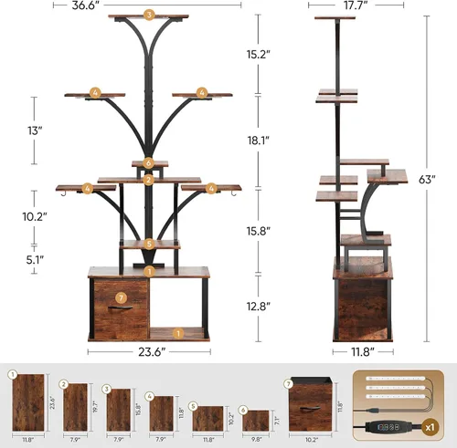 Miniatura 7 de Soporte para plantas de interior de 63 pulgadas con luces de crecimiento, estante de plantas de 10 niveles con cajón, soportes de esquina