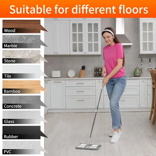 Miniatura 6 de Trapeador húmedo de microfibra de 360° para limpieza de suelos; 4 almohadillas de microfibra reutilizables resistentes; altura ajustable