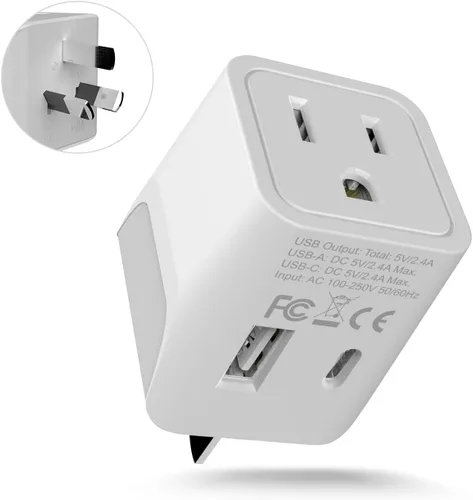 Ceptics Adaptador de viaje para Australia, Nueva Zelanda y China, entrada USB dual, ultracompacto, de Estados Unidos a tipo I, perfecto para Blanco