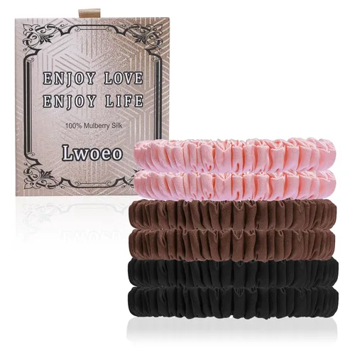 Miniatura 12 de 6 ligas y coleteros de seda para el cabello: versátiles para cabello rizado, grueso o fino, color negro para mujer, lindos coleteros de satén