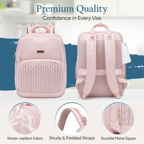 Miniatura 7 de Qualyphant Mochila de pañales extra grande – Bolsa de pañales para 2 niños gemelos (expandible 30L-38L) – Bonita mochila de viaje para bebé con Rosa
