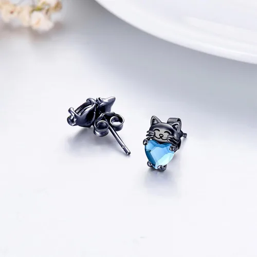 Miniatura 5 de Aretes de plata de ley 925 con diseño de gato, bonitos aretes de gato con diseño de gatito, joyería de regalo para mujeres y niñas, aretes