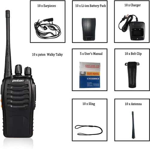 Miniatura 6 de pxton Walkie Talkies para adultos, radios bidireccionales de largo alcance con auriculares, radio de mano de 16 canales de 2 vías recargable