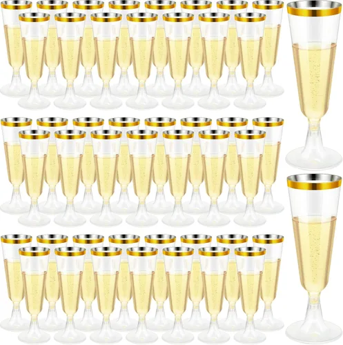 Miniatura 9 de CHENGU Paquete de 200 Copas Flautas de Champán de Plástico de 5 Oz, Copas de Vino Desechables para Brindar, Copas Flautas de Champán para Bodas