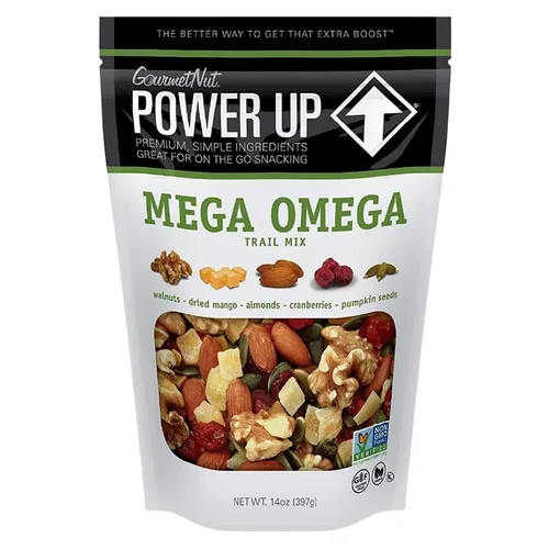 Miniatura 22 de Power Up Mega Omega Trail Mix Gourmet Nut - Bolsa de mezcla de frutos secos, 14 onzas
